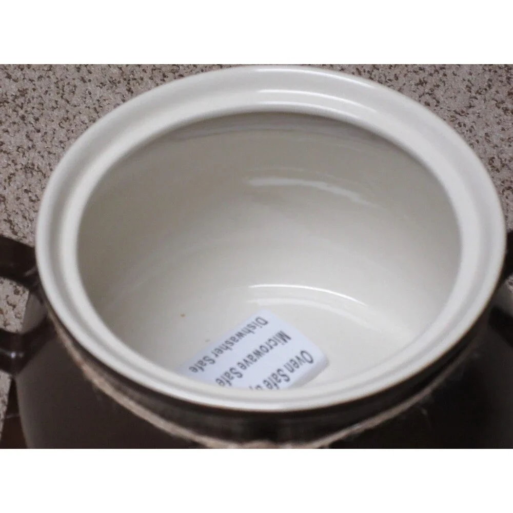 Parini Dark Brown Ceramic Handled Chili Pot w/ Lid 5 Quart